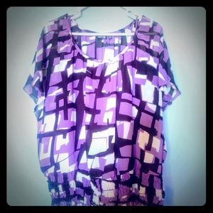 Purple, Black & White Sheer Blouse with Cami